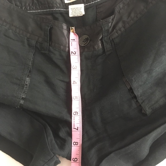 Converse One Star Size 4 Black/Satin Trim Linen Shorts - Picture 8 of 10